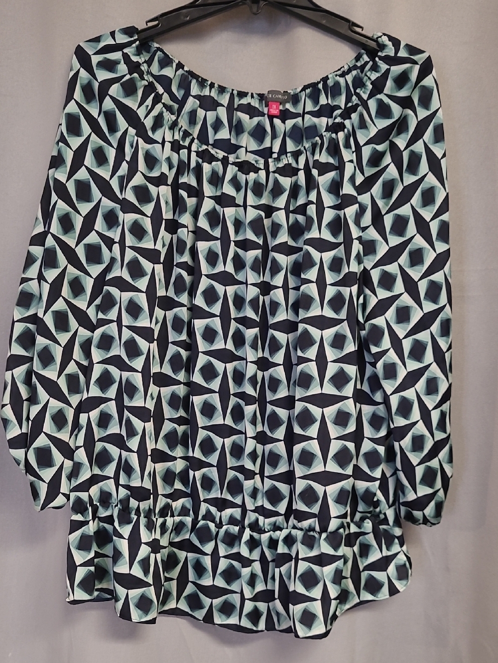 Vince Camuto Geometric Print Blouse in Mint and Black